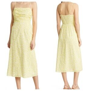 Du Paradis Yellow Animal Print Cotton Voile Midi Sundress XS Fit Flare Summer